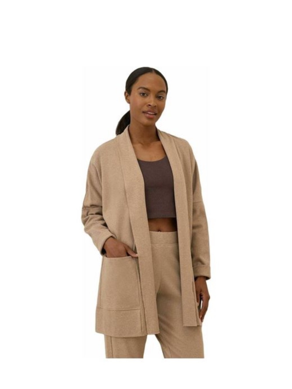 Pact Relaxed Open-Front Cardigan with Pockets size XL in Natural/Camel